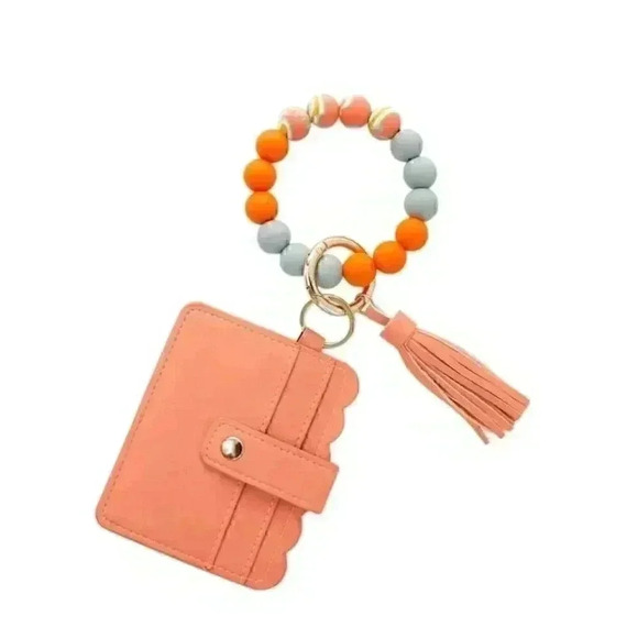 Wristlet Keychain  Beaded Bracelet Tassel Wallet Card holder Key Chain - Picture 1 of 4